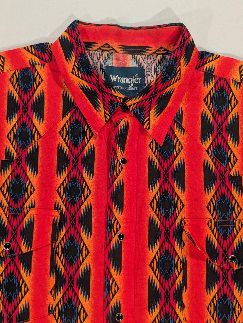 Wrangler Shirt Mens 2XL Red Geometric Long Sleeve Western Pearl Snap Southwest